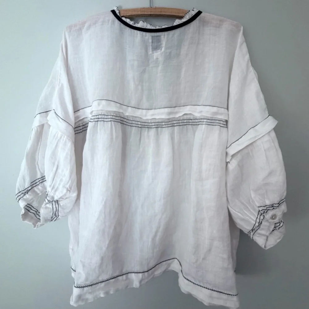 Maeve White Linen Tunic with Black Trim/Stitching XL - Picture 7 of 12